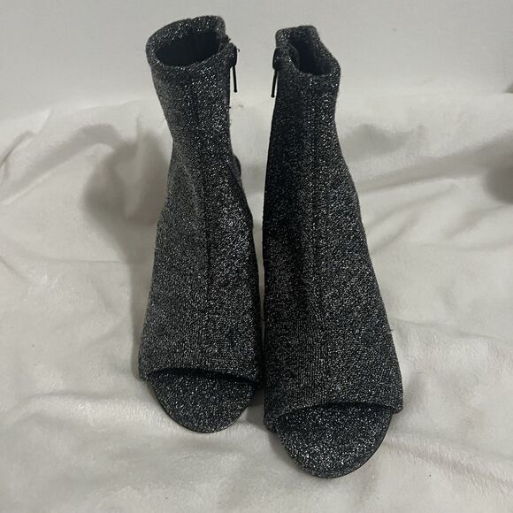 Steve Madden Rakel Sparkly Sock Bootie Size 6.5 M Black Silver Glitter Party - Picture 5 of 10